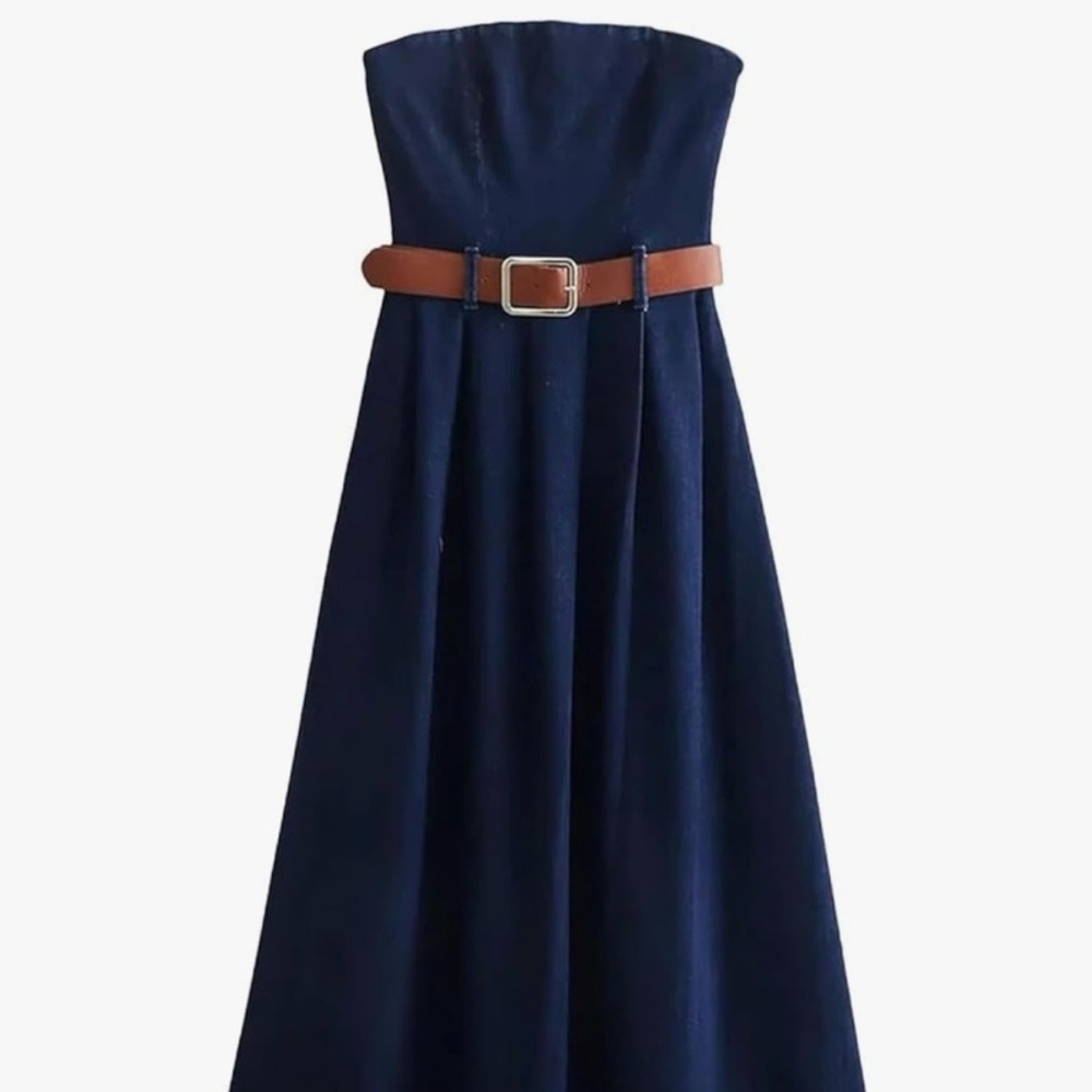 Zara Strapless Denim Midi Dress